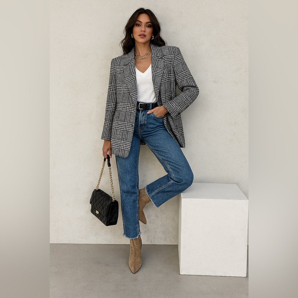 Vintage 19th Avenue Black & White Check Plaid Blazer – Classic Oversized Fit - Picture 3 of 6